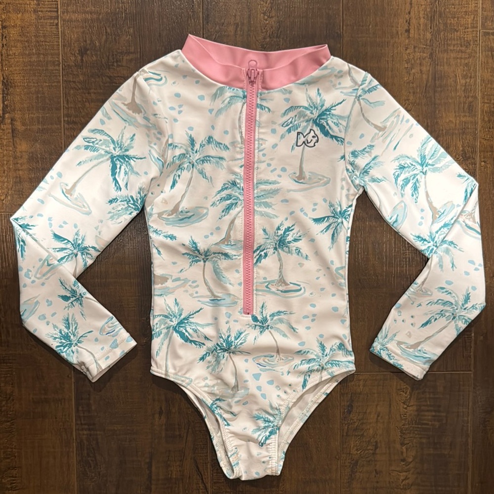 Tropical Palm Kids Rashguard - Pink and Blue